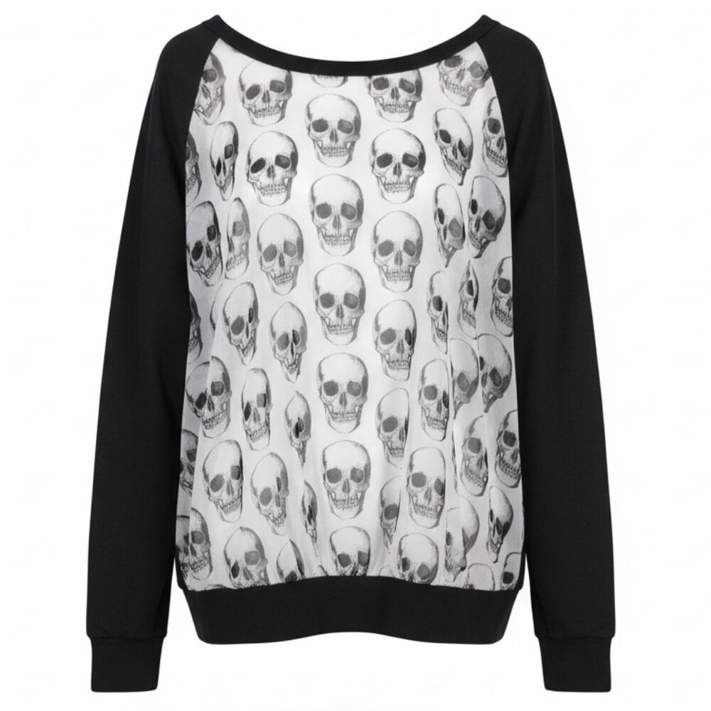 Torrid Skull Print Sweatshirt 3X Plus Gothic Grunge Emo Halloween Raglan Pullove